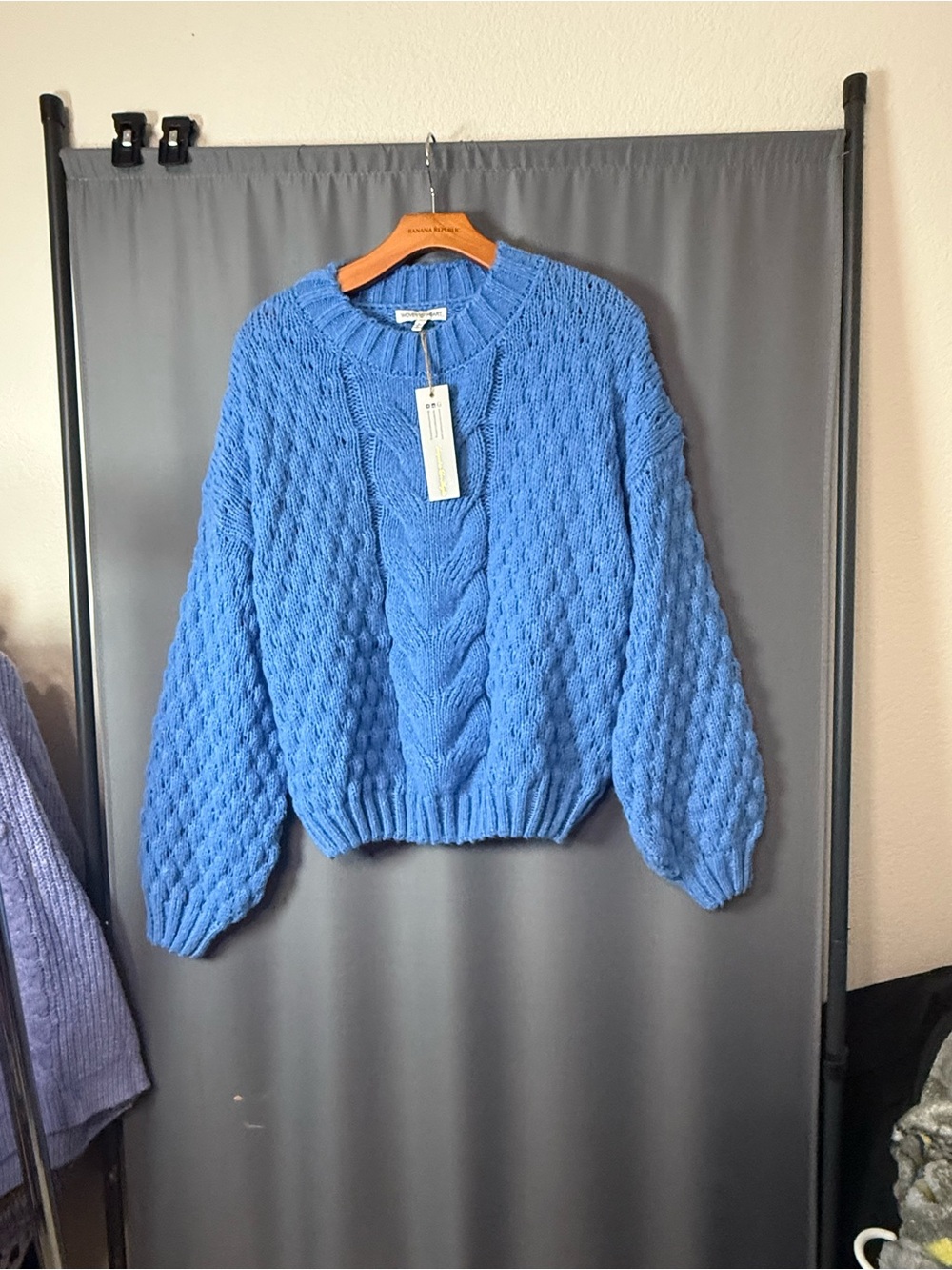 Woven Heart Periwinkle Blue Cable Knit Crewneck Sweater